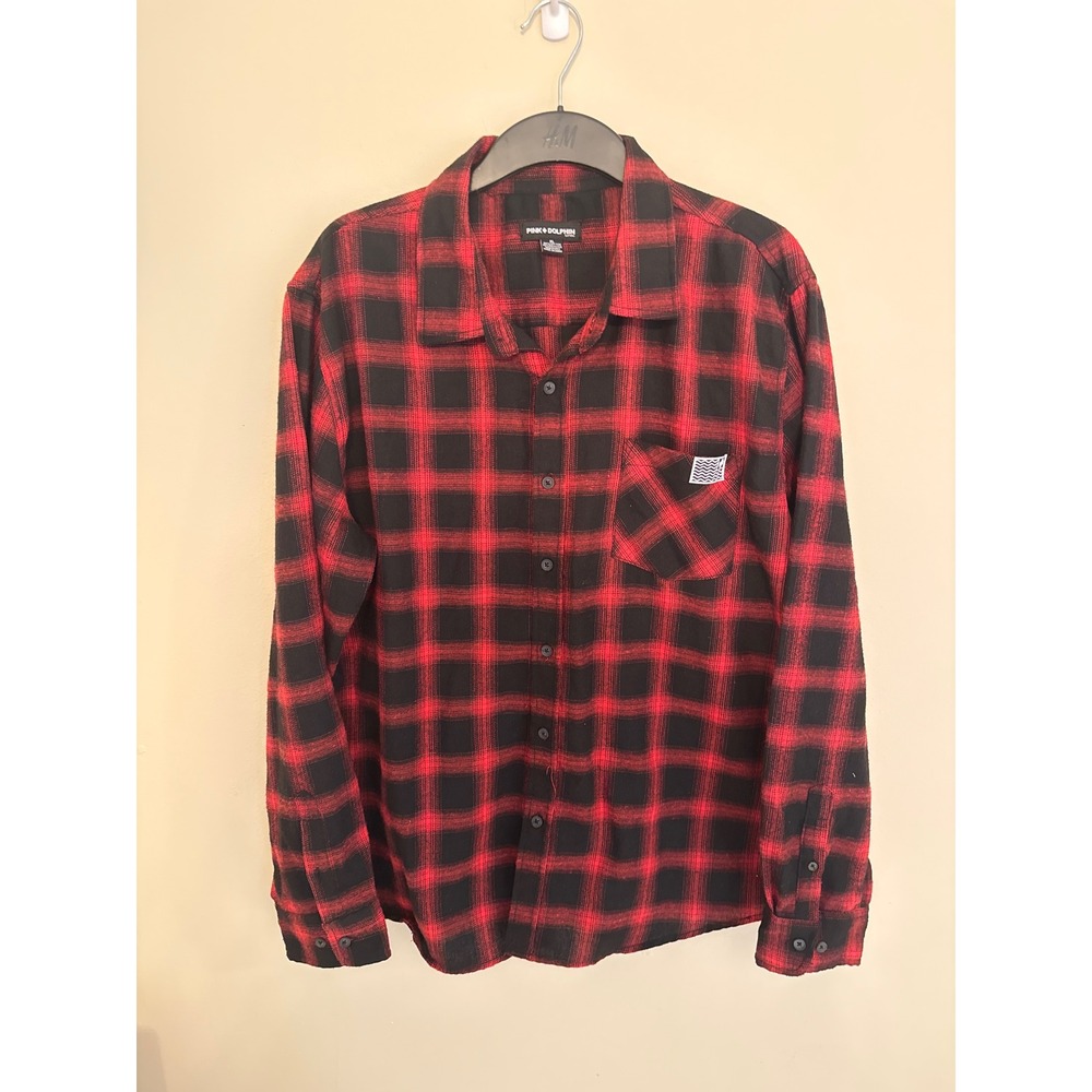 Pink Dolphin Mens Red Black Buffalo Plaid Flannel Button Down Shirt XL PDOL001